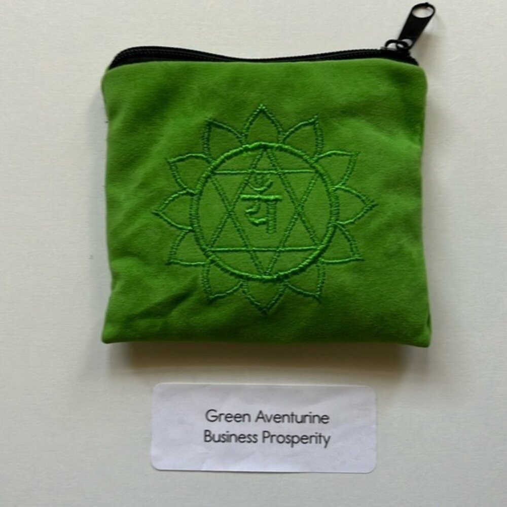 Green Aventurine Prosperity Stones in Embroidered Pouch Healing Crystal for Luck